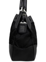 Nylon logo plate handbag in black