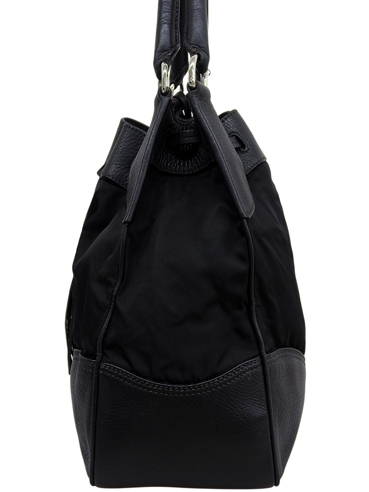 Nylon logo plate handbag in black