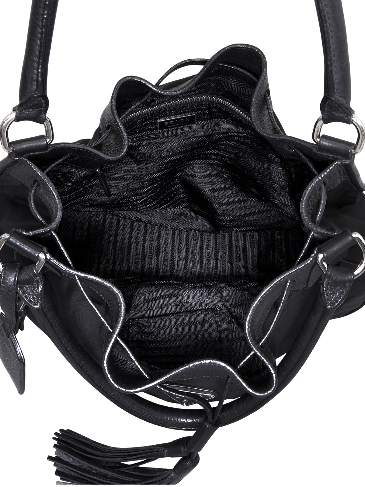 Nylon logo plate handbag in black