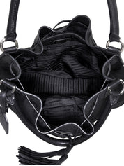 Nylon logo plate handbag in black