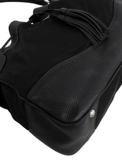 Nylon logo plate handbag in black