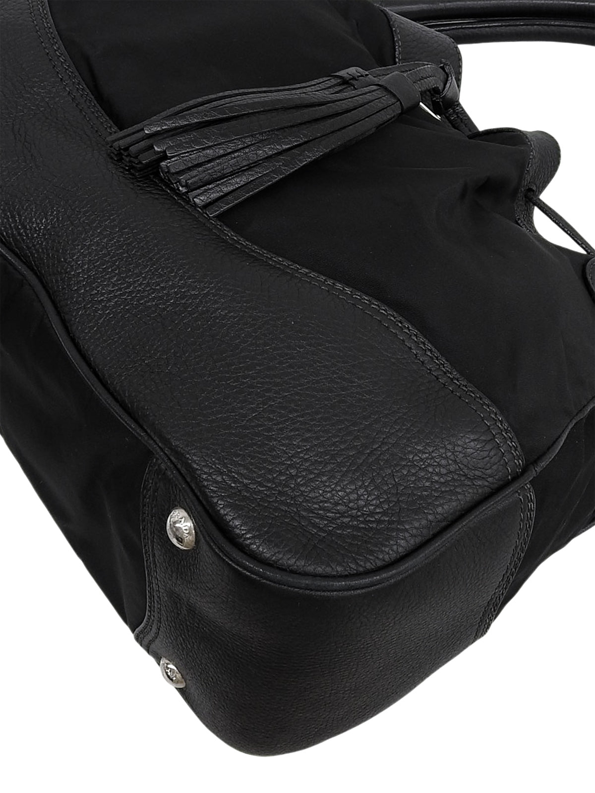 Nylon logo plate handbag in black