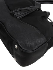 Nylon logo plate handbag in black