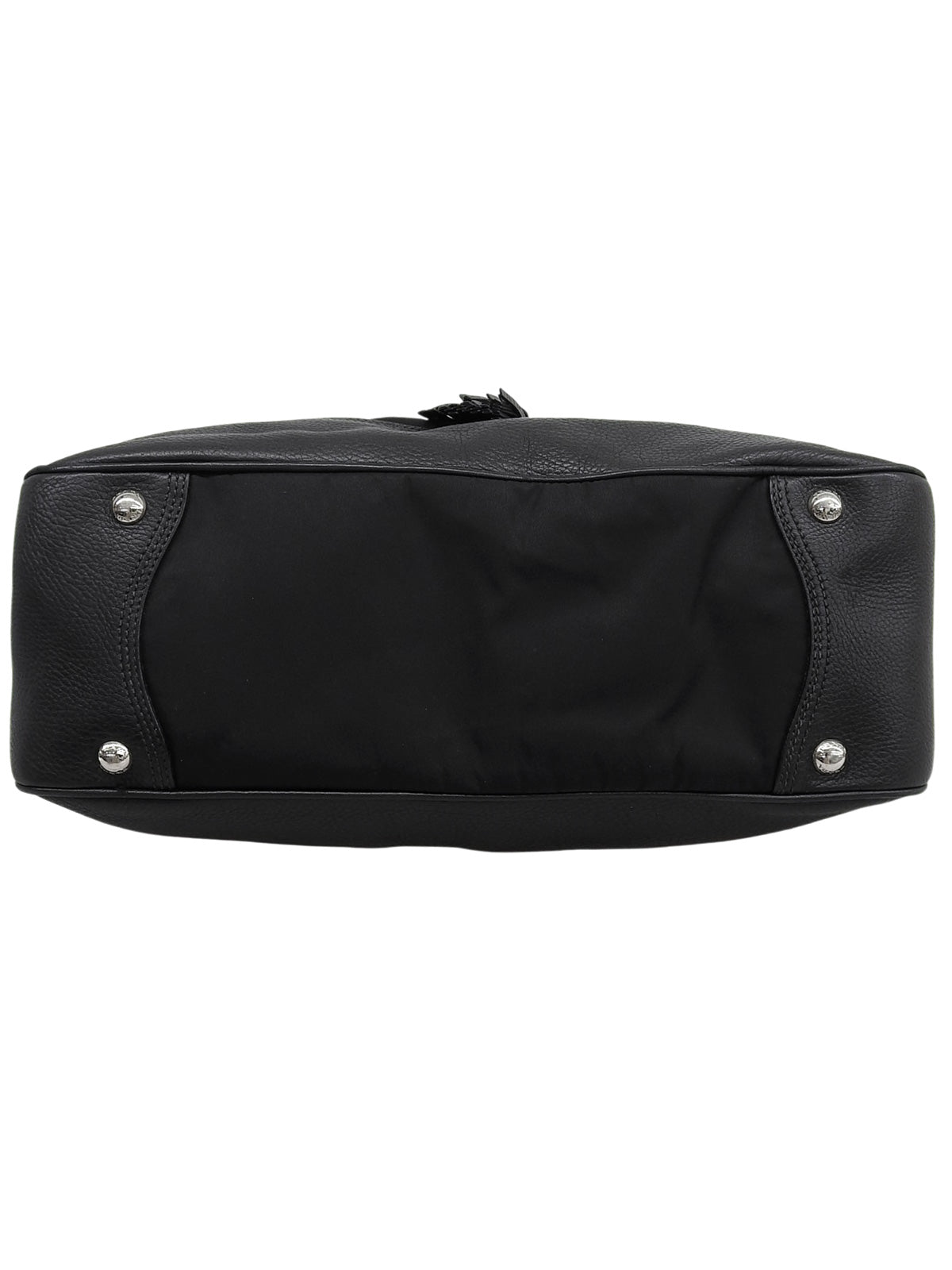 Nylon logo plate handbag in black