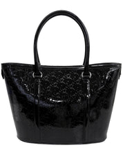 Patent Trotter Pattern Tote Bag in Black