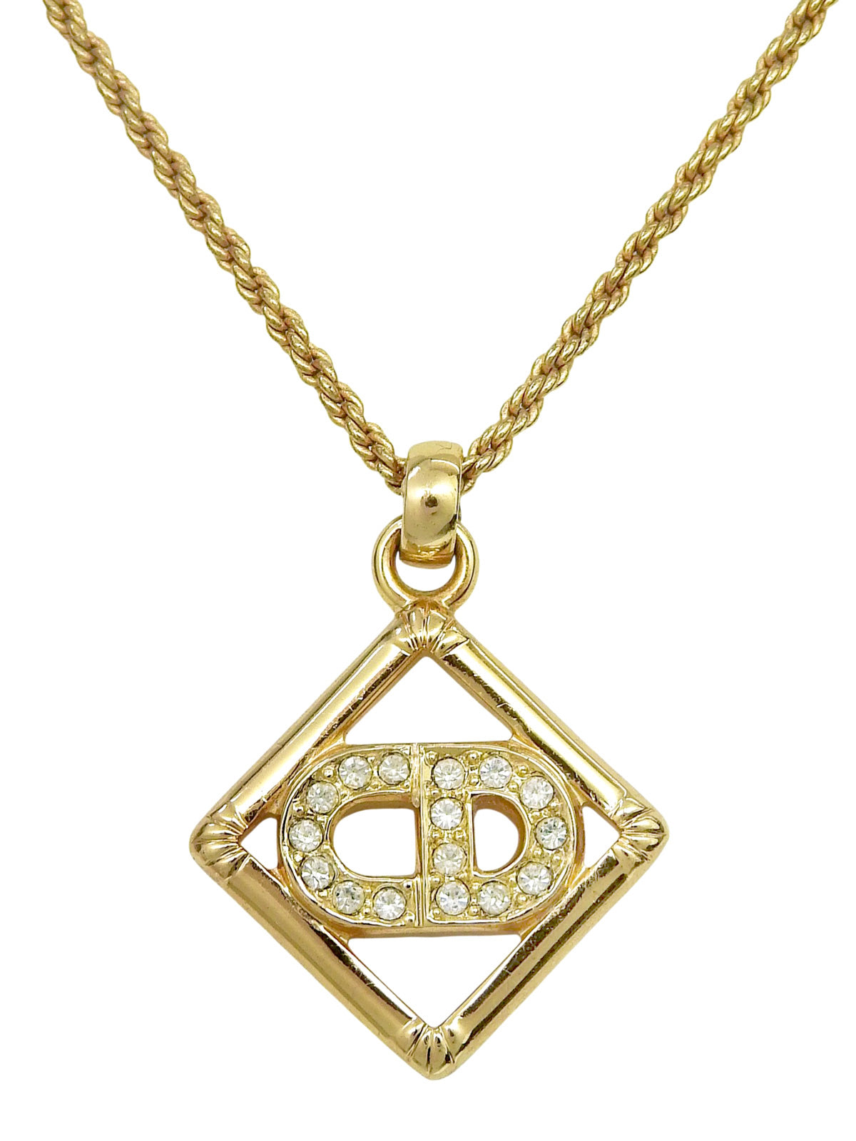 Rhinestone Diamond Motif Logo Necklace Gold