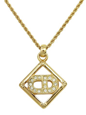 Rhinestone Diamond Motif Logo Necklace Gold