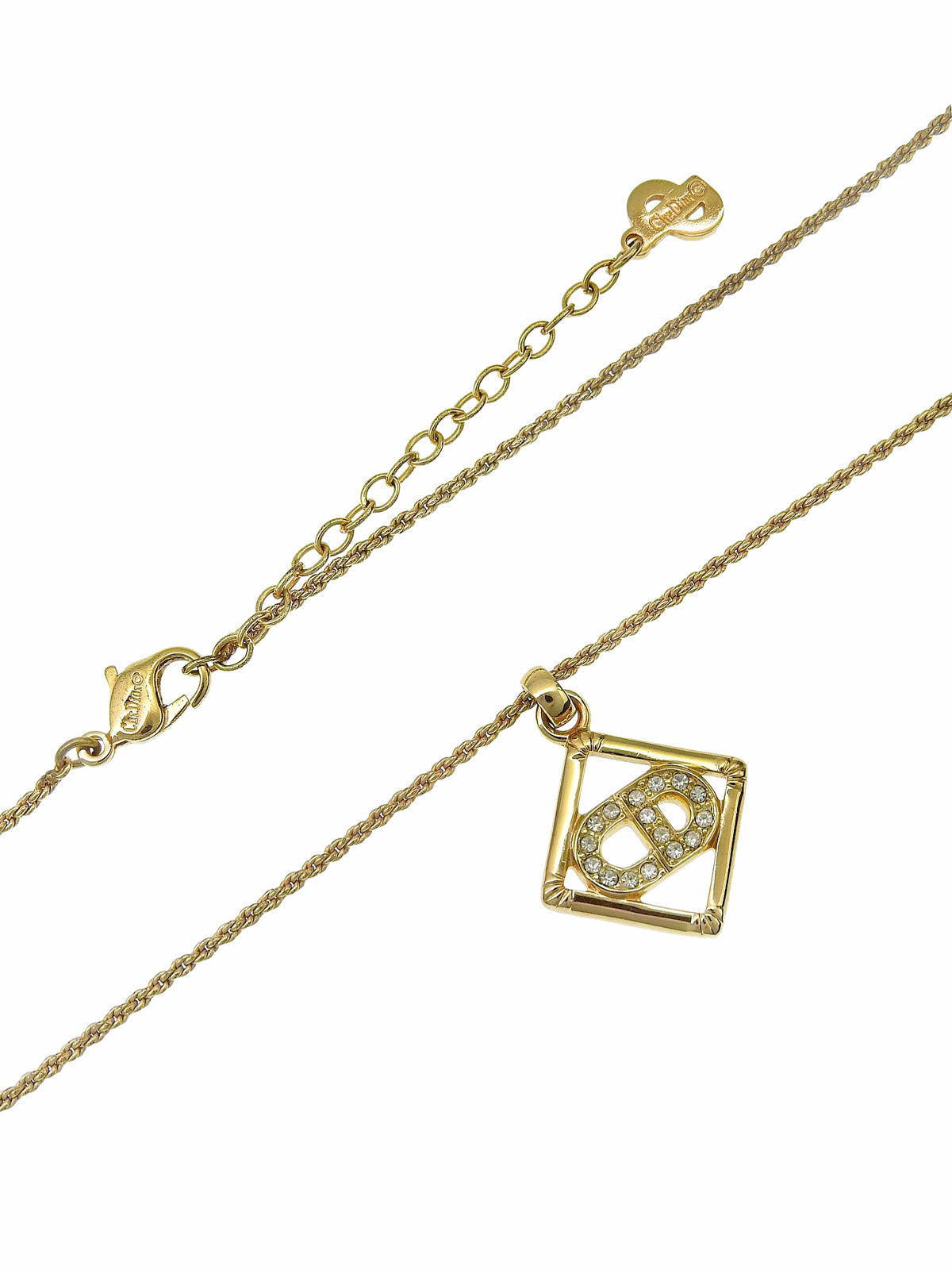 Rhinestone Diamond Motif Logo Necklace Gold