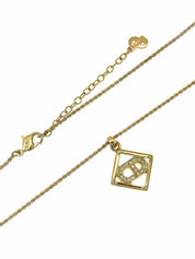 Rhinestone Diamond Motif Logo Necklace Gold