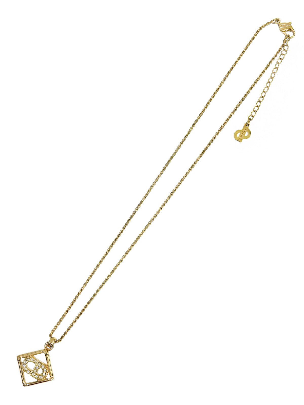 Rhinestone Diamond Motif Logo Necklace Gold