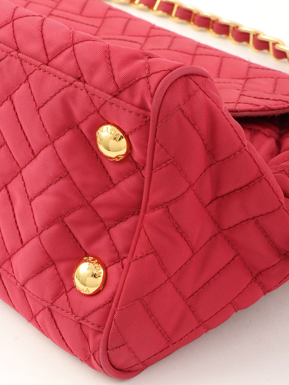 Pink nylon logo plate chain shoulder bag