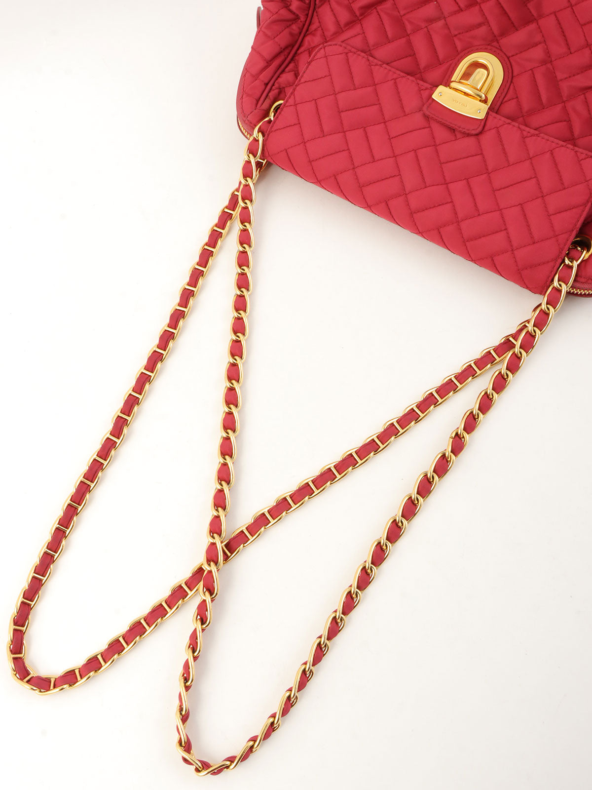 Pink nylon logo plate chain shoulder bag