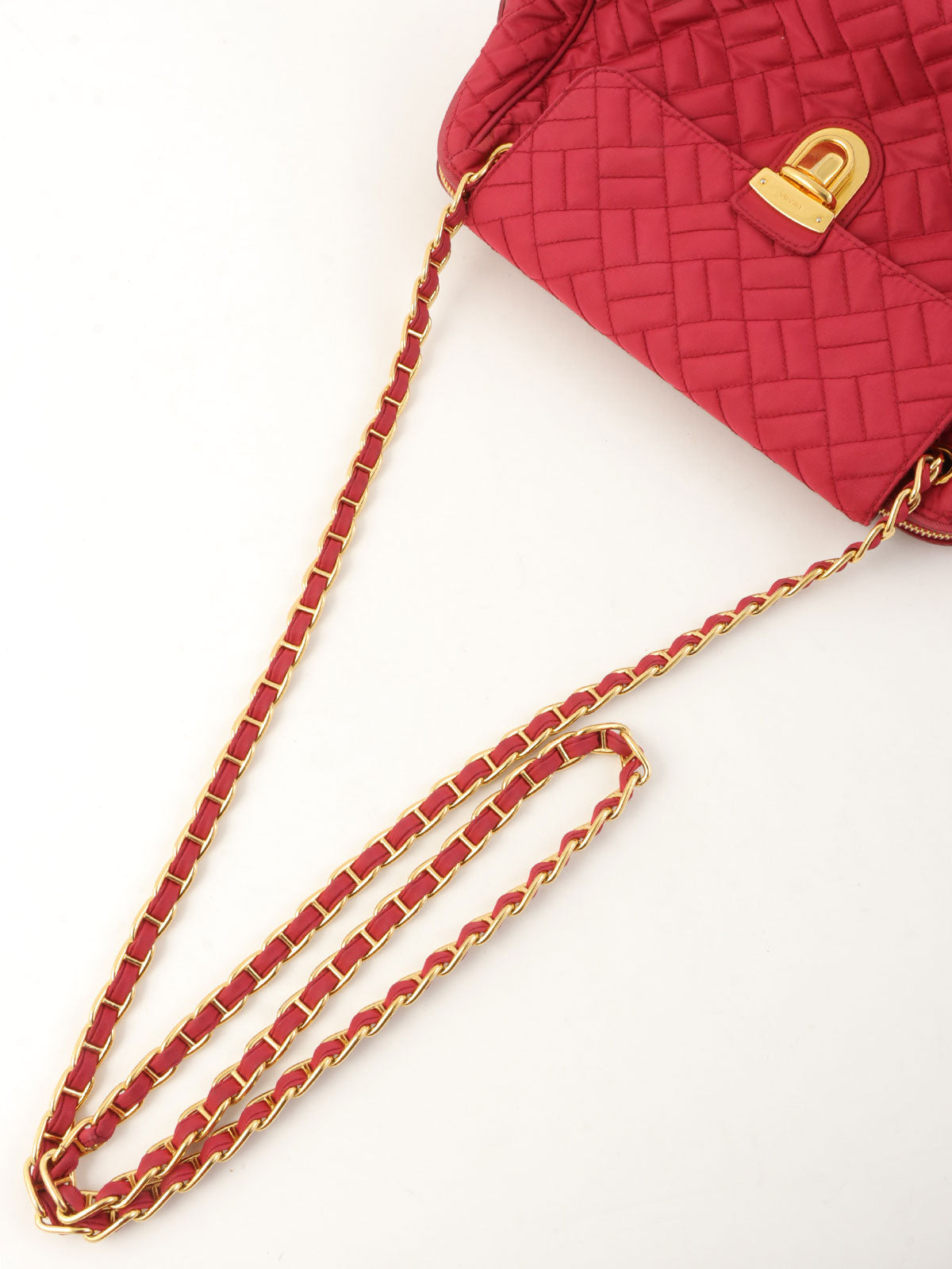 Pink nylon logo plate chain shoulder bag