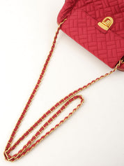 Pink nylon logo plate chain shoulder bag