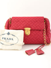 ナイロンロゴプレートチェーンショルダーバッグ ピンク