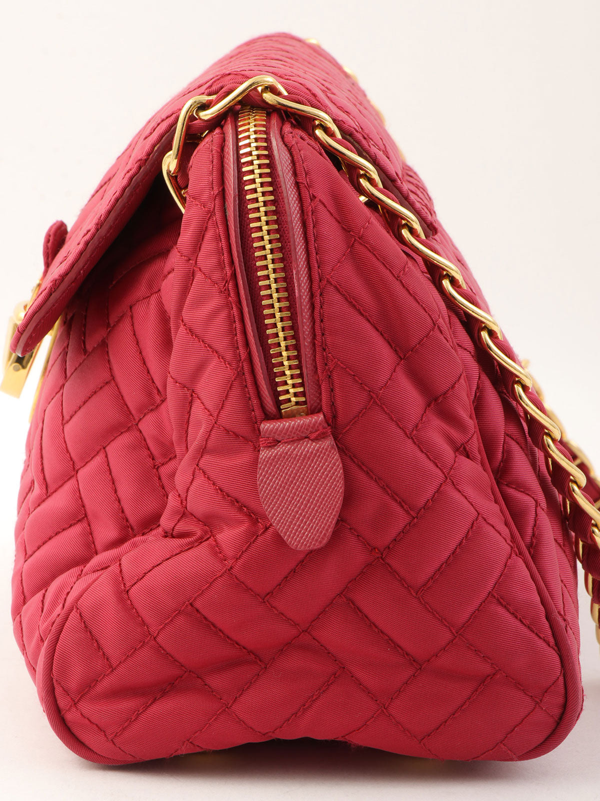 ナイロンロゴプレートチェーンショルダーバッグ ピンク