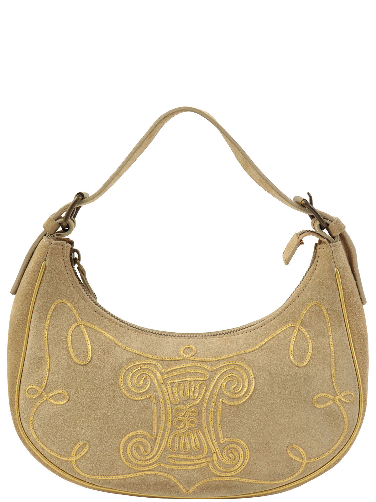 スエードマカダムデザインハンドバッグ ベージュ