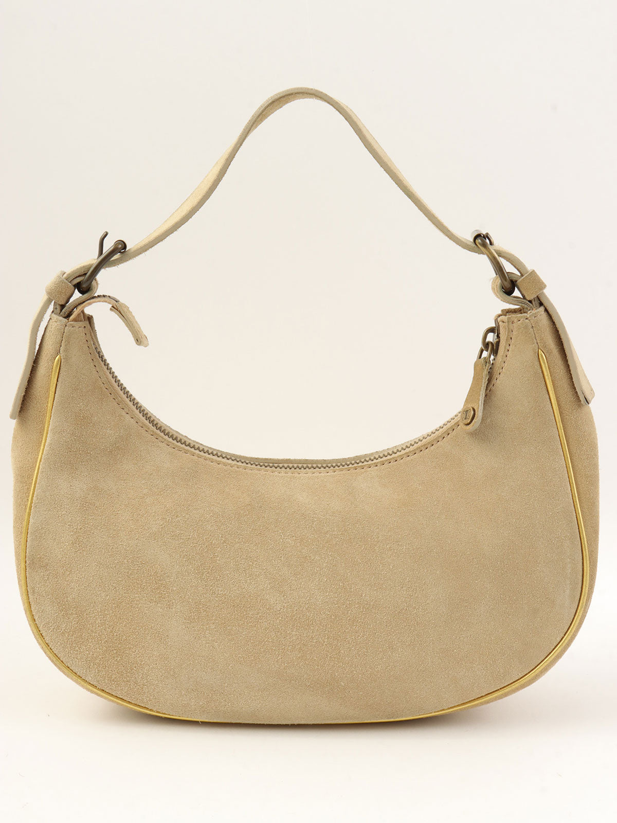 スエードマカダムデザインハンドバッグ ベージュ