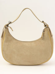 スエードマカダムデザインハンドバッグ ベージュ