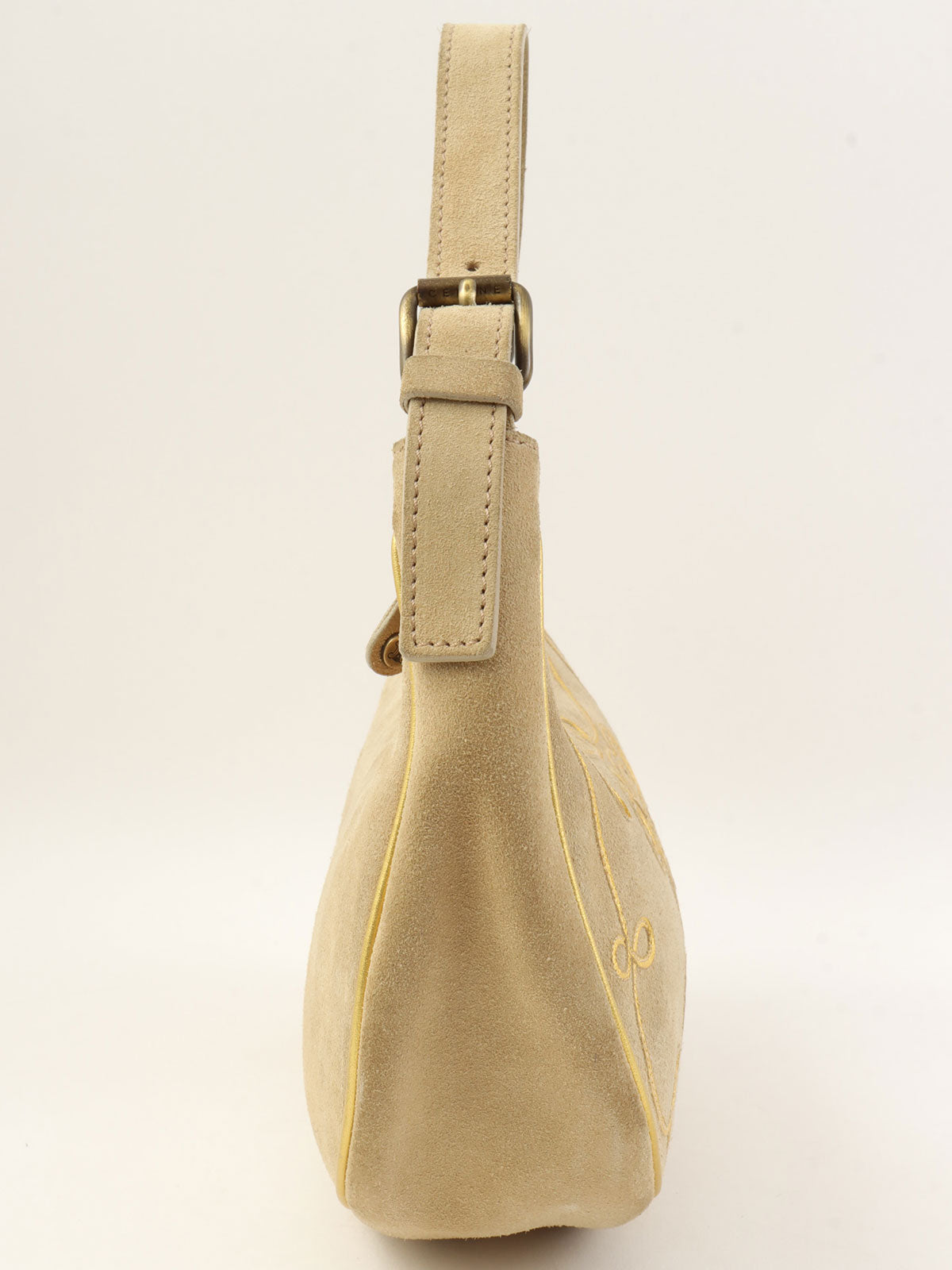 スエードマカダムデザインハンドバッグ ベージュ