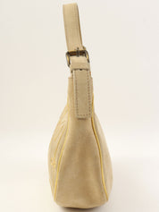 スエードマカダムデザインハンドバッグ ベージュ