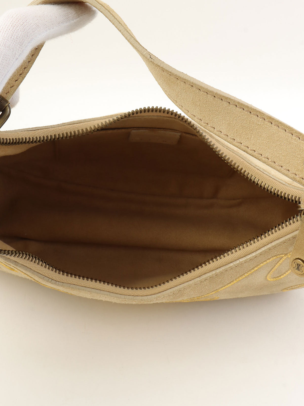 スエードマカダムデザインハンドバッグ ベージュ