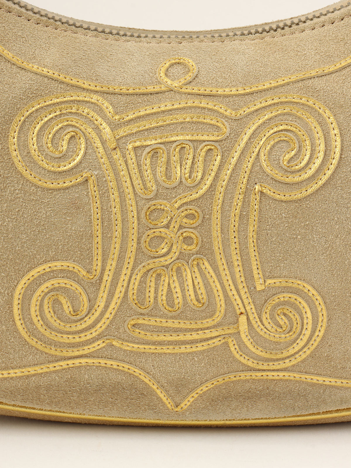 スエードマカダムデザインハンドバッグ ベージュ