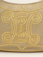 スエードマカダムデザインハンドバッグ ベージュ