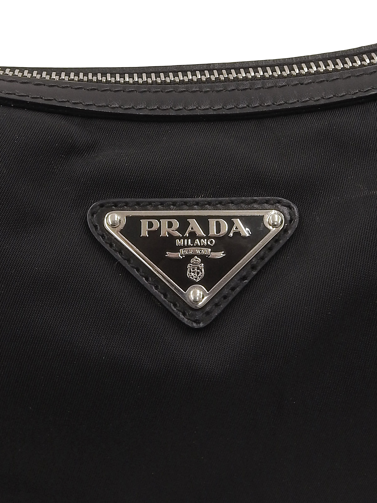 Nylon logo plate shoulder bag in black