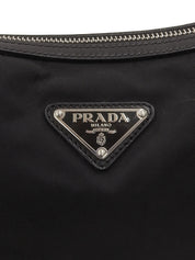 Nylon logo plate shoulder bag in black