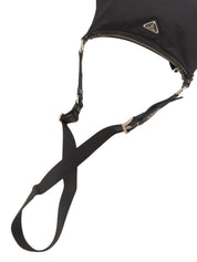 Nylon logo plate shoulder bag in black