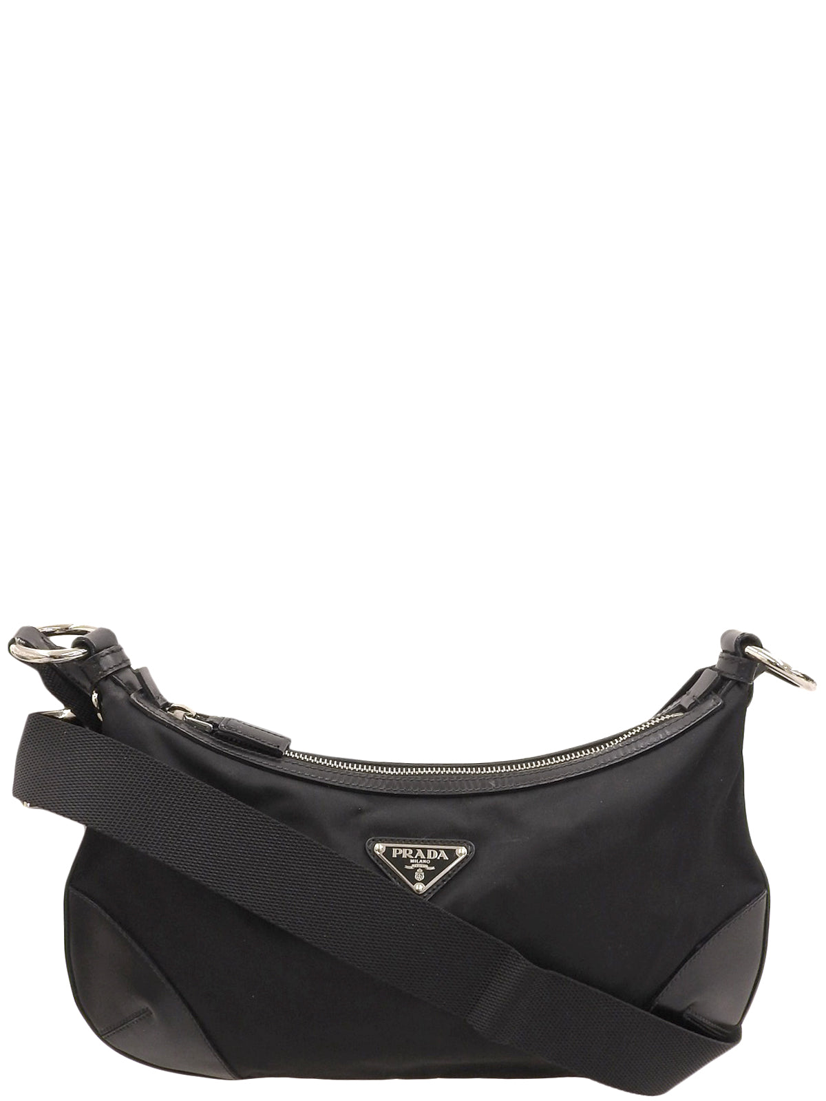 Nylon logo plate shoulder bag in black