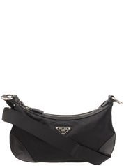 Nylon logo plate shoulder bag in black