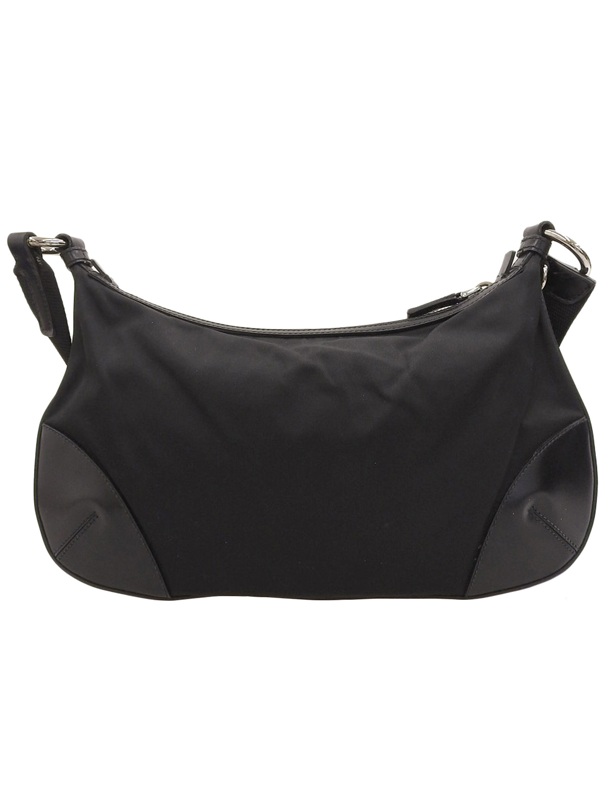 Nylon logo plate shoulder bag in black