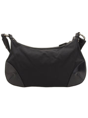 Nylon logo plate shoulder bag in black