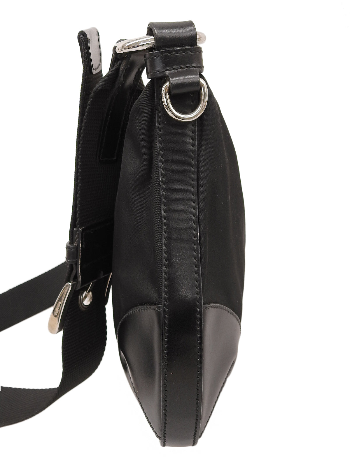Nylon logo plate shoulder bag in black