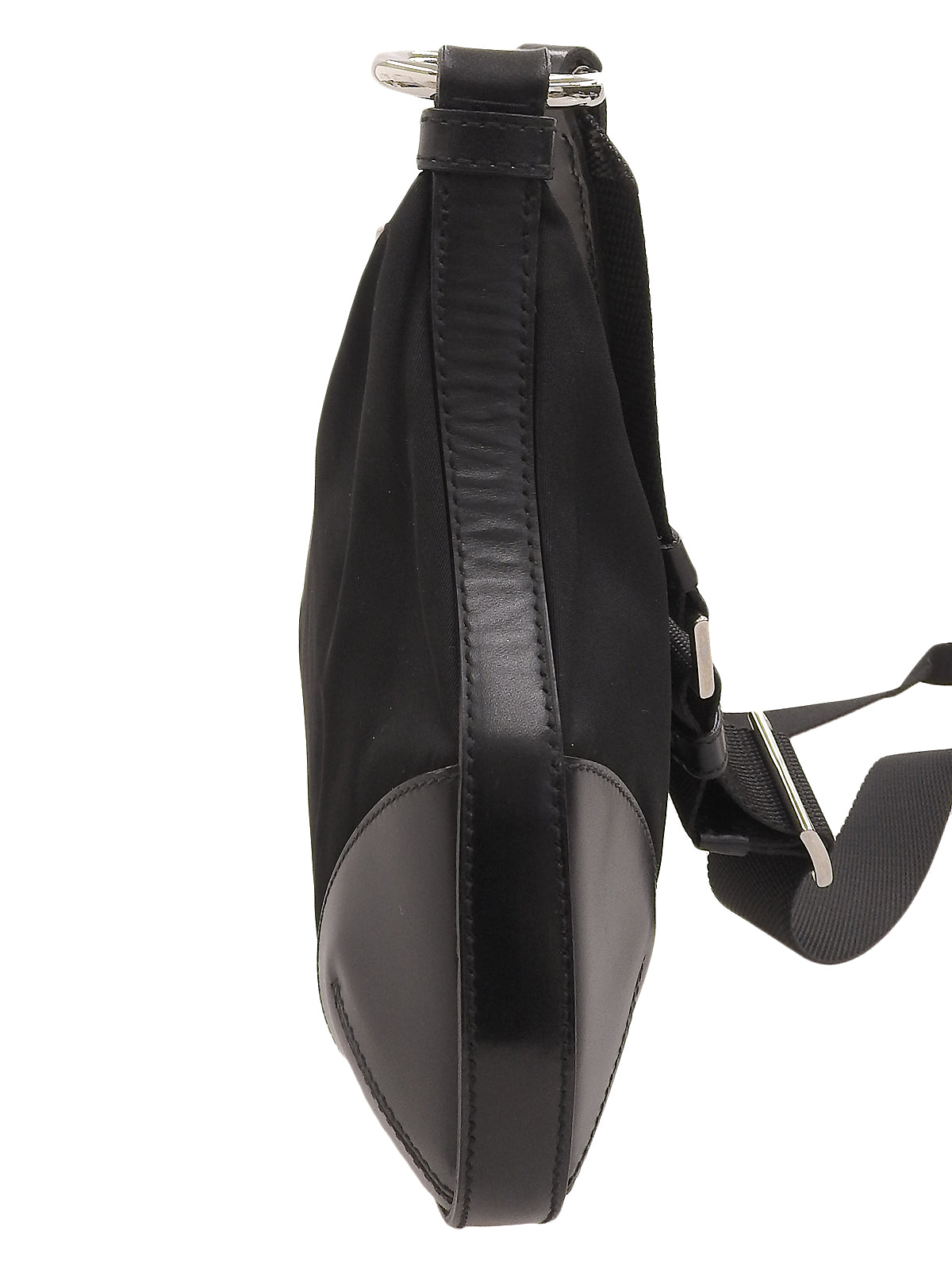 Nylon logo plate shoulder bag in black