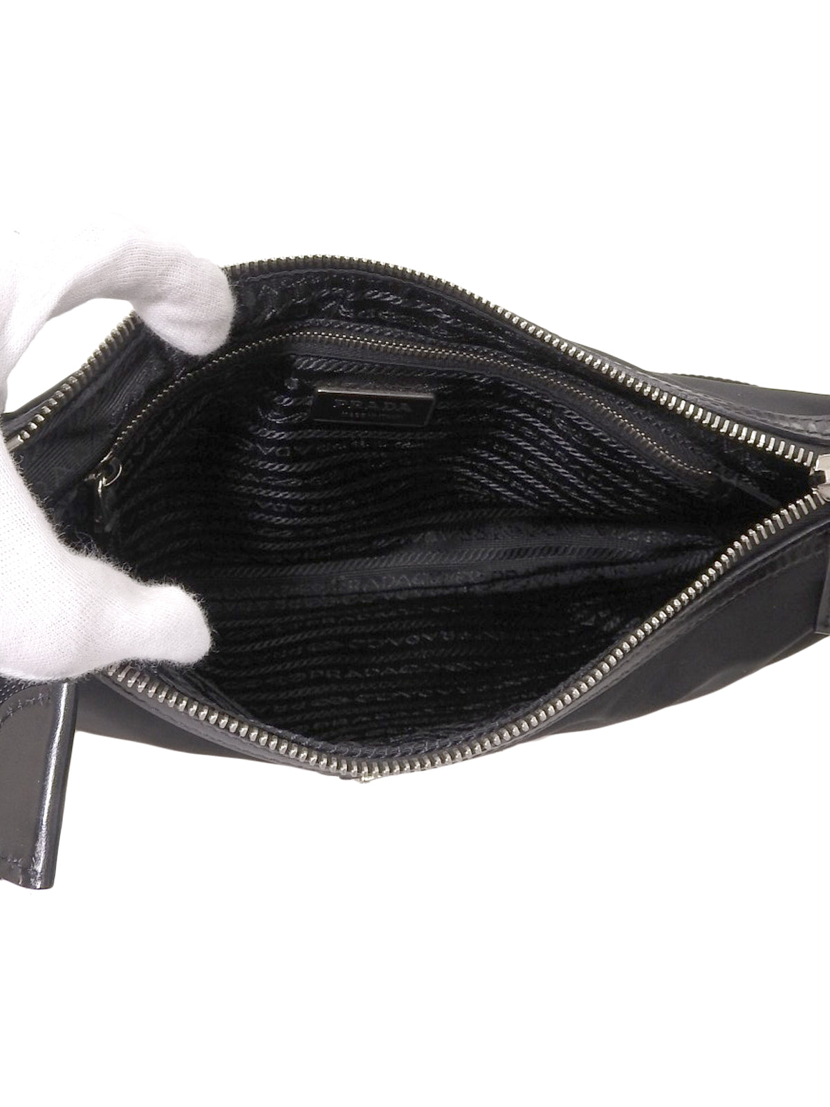 Nylon logo plate shoulder bag in black