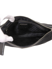 Nylon logo plate shoulder bag in black