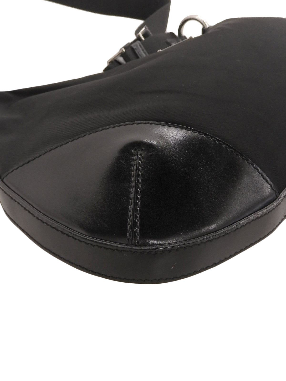 Nylon logo plate shoulder bag in black