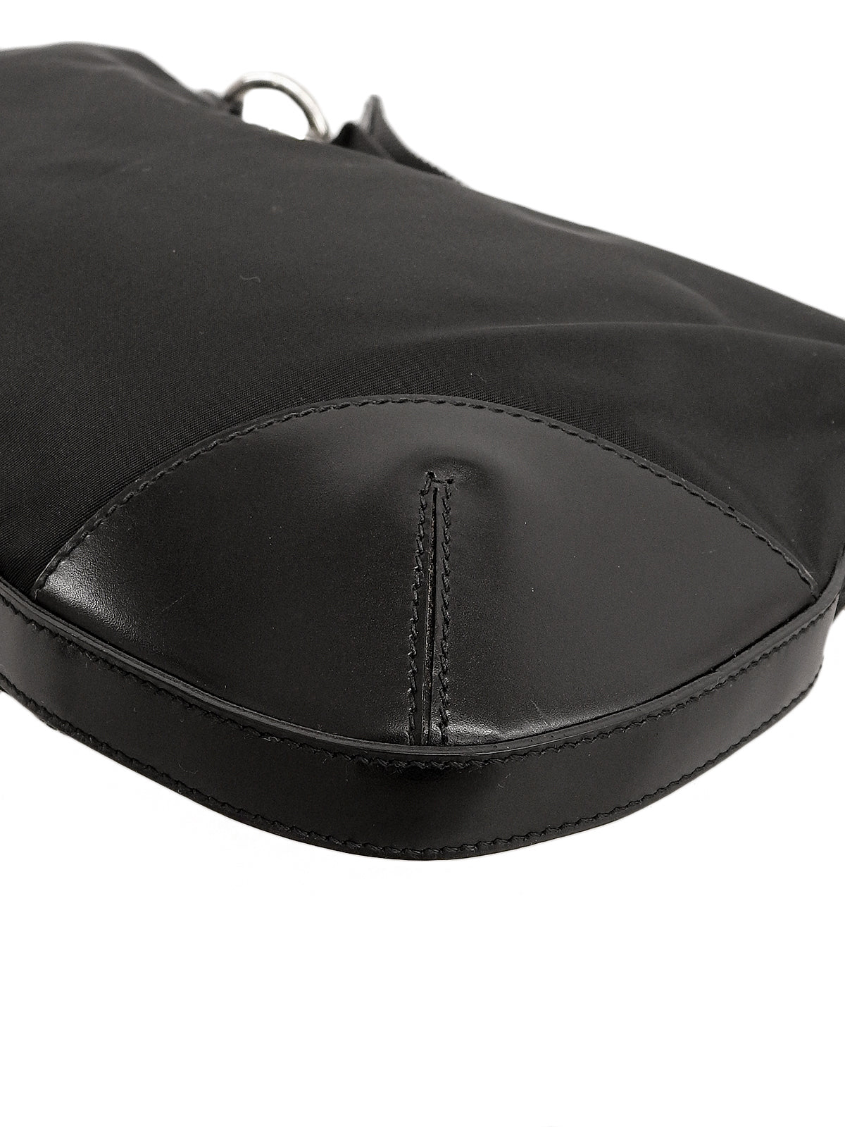 Nylon logo plate shoulder bag in black