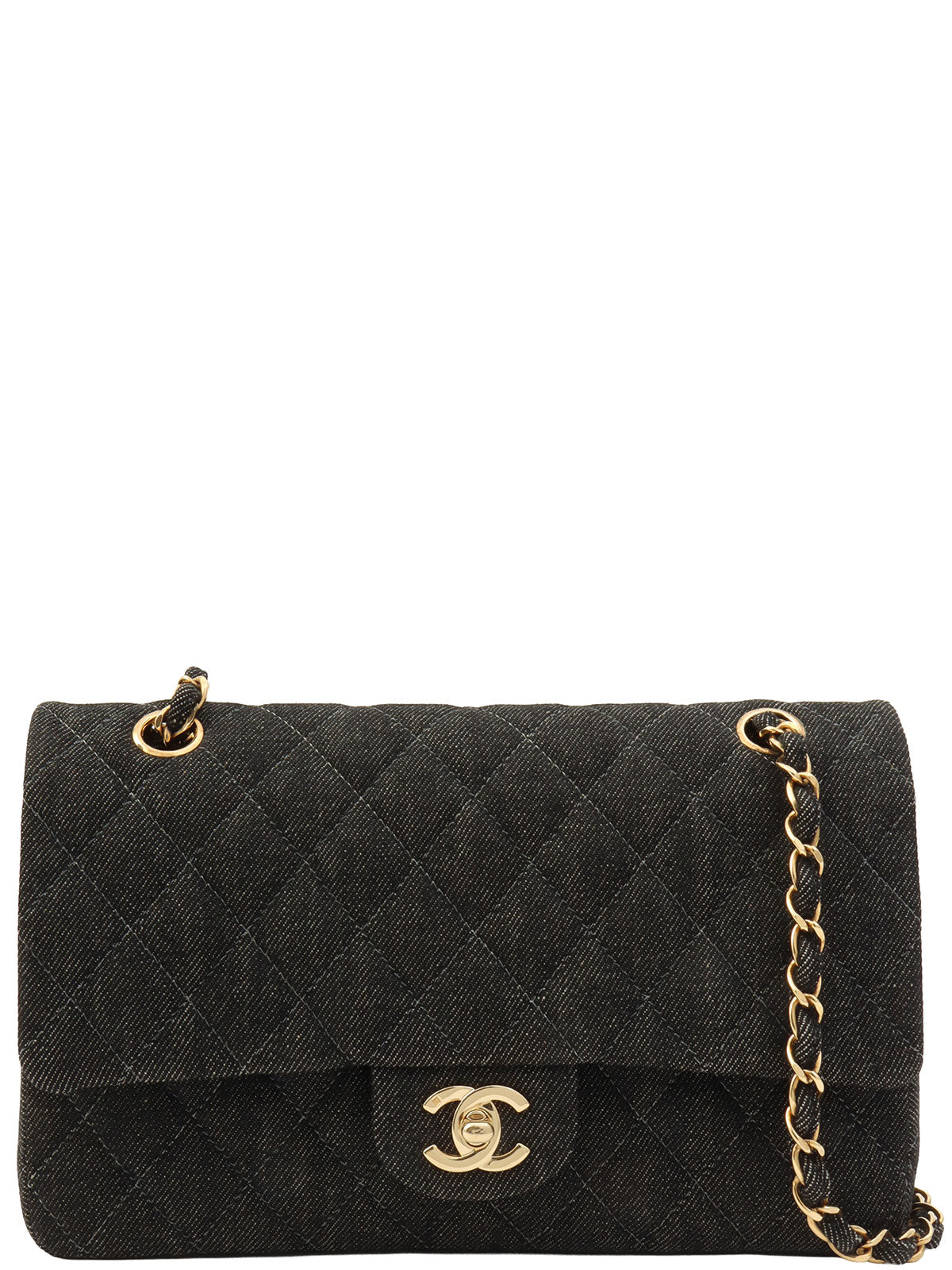 Around 1998 Made Denim Classic Flap Chain Bag 25cm Black