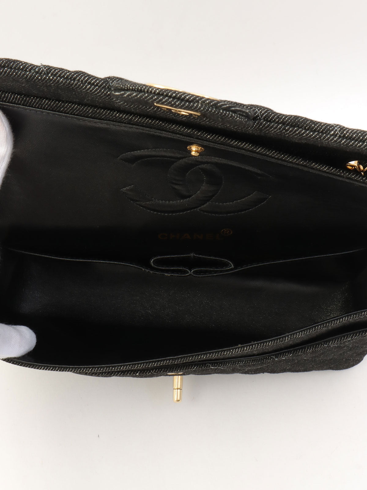 Around 1998 Made Denim Classic Flap Chain Bag 25cm Black