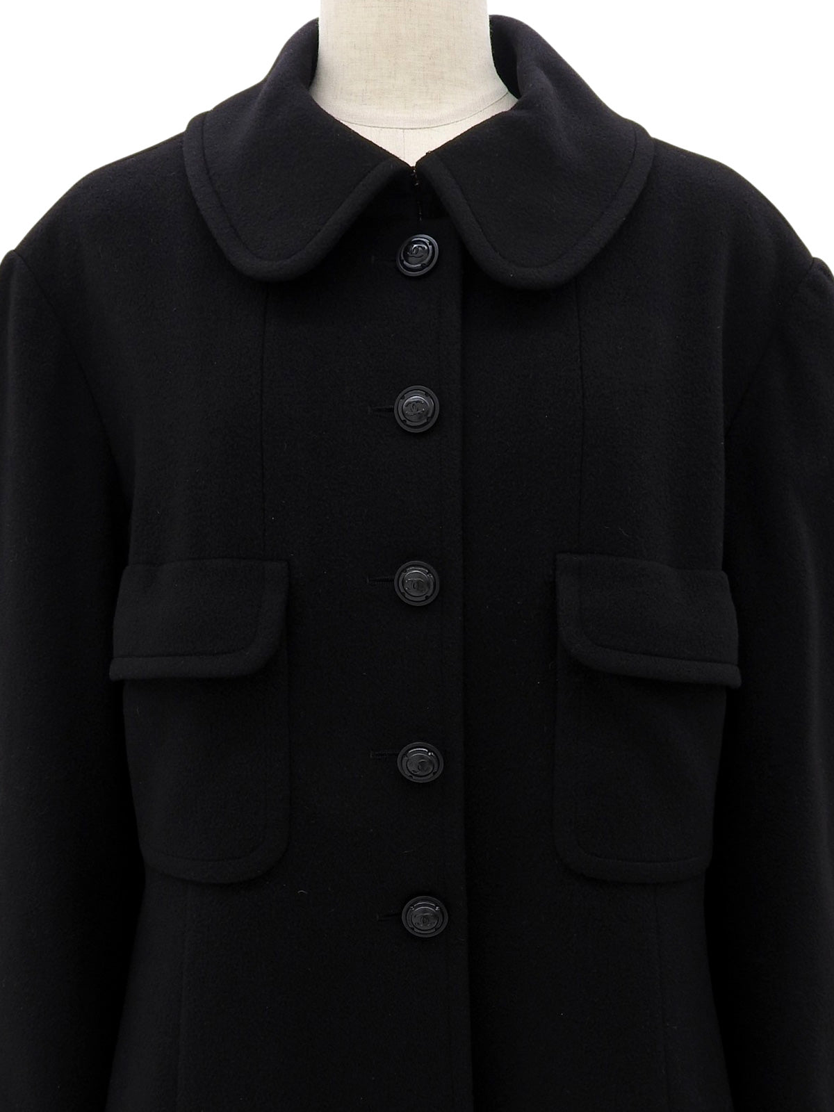 1997年羊绒CC标志纽扣长款黑色大衣