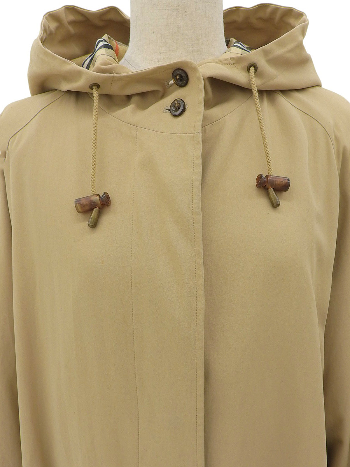 ノバチェックライニングロゴボタンフーデッドコート ベージュ