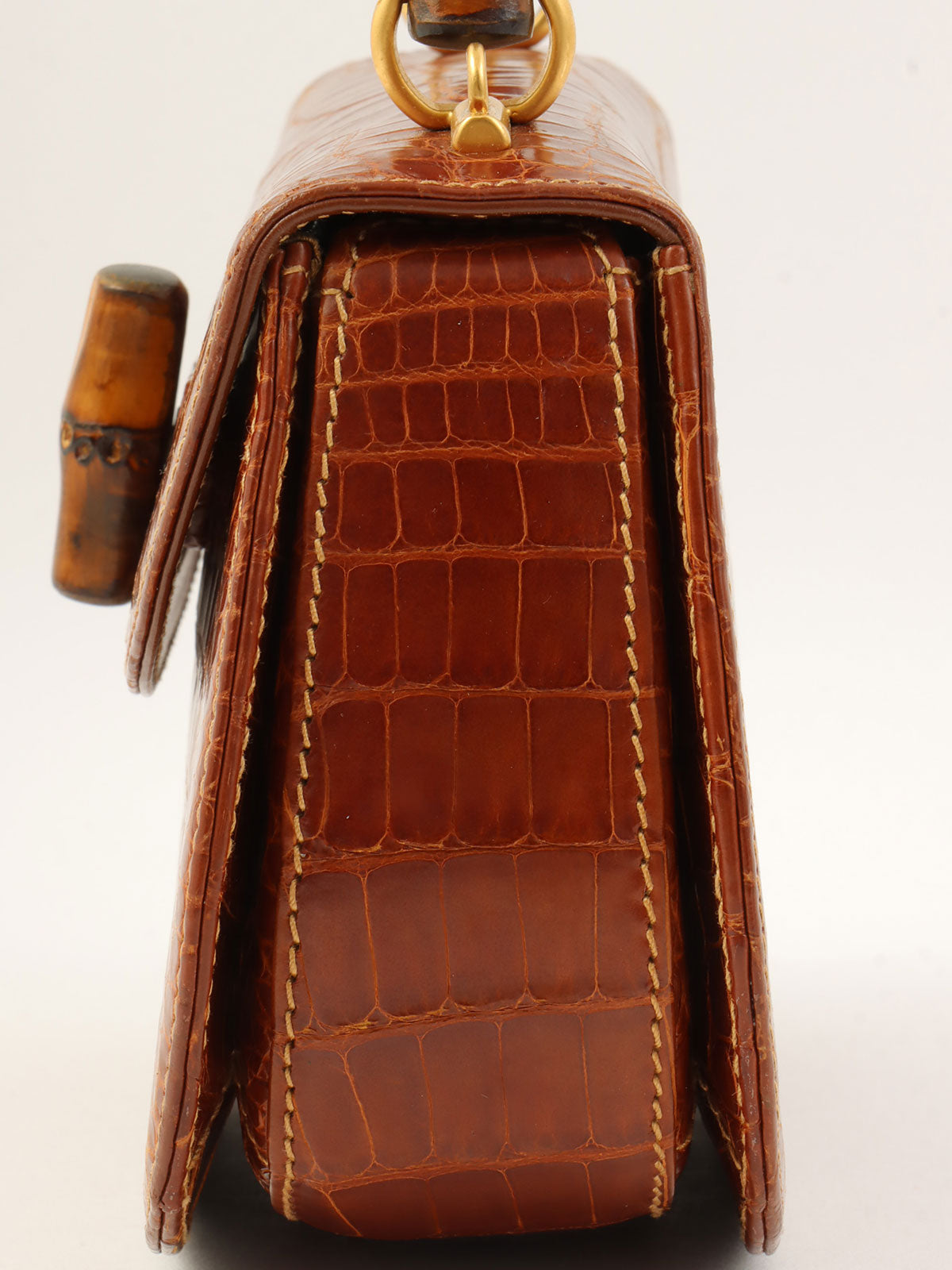 Crocodile Bamboo 2-Way Mini Bag, Brown