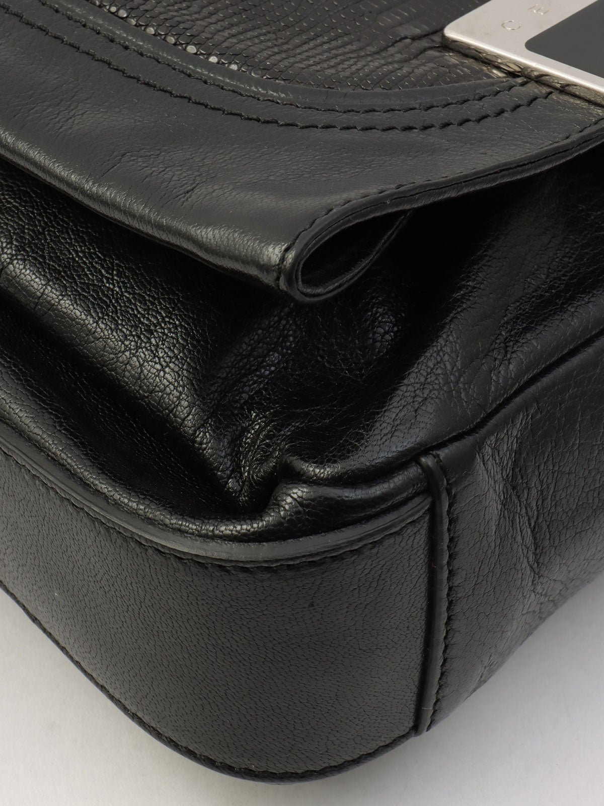 Lizard Embossed 2-Way Bag - Black