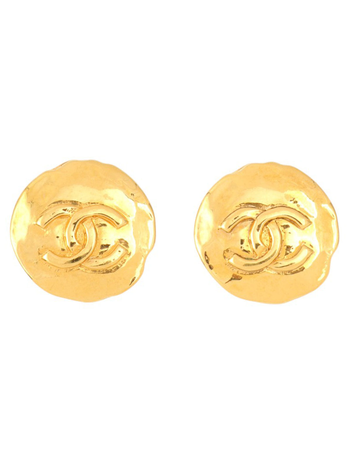 1993 Round CC Mark Earrings, Gold