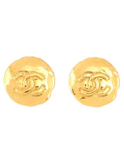 1993 Round CC Mark Earrings, Gold