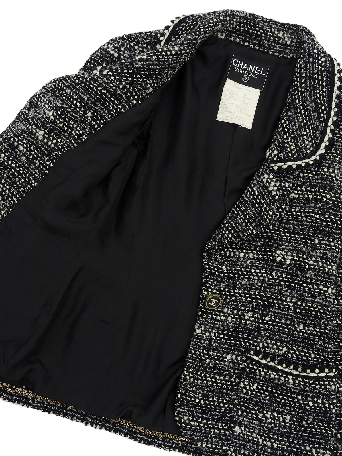 1994年製 ツイードCCマークボタンジャケット ブラック/ホワイト #36